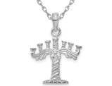 Sterling Silver Polished Menorah Charm Pendant Necklace Charm with Chain